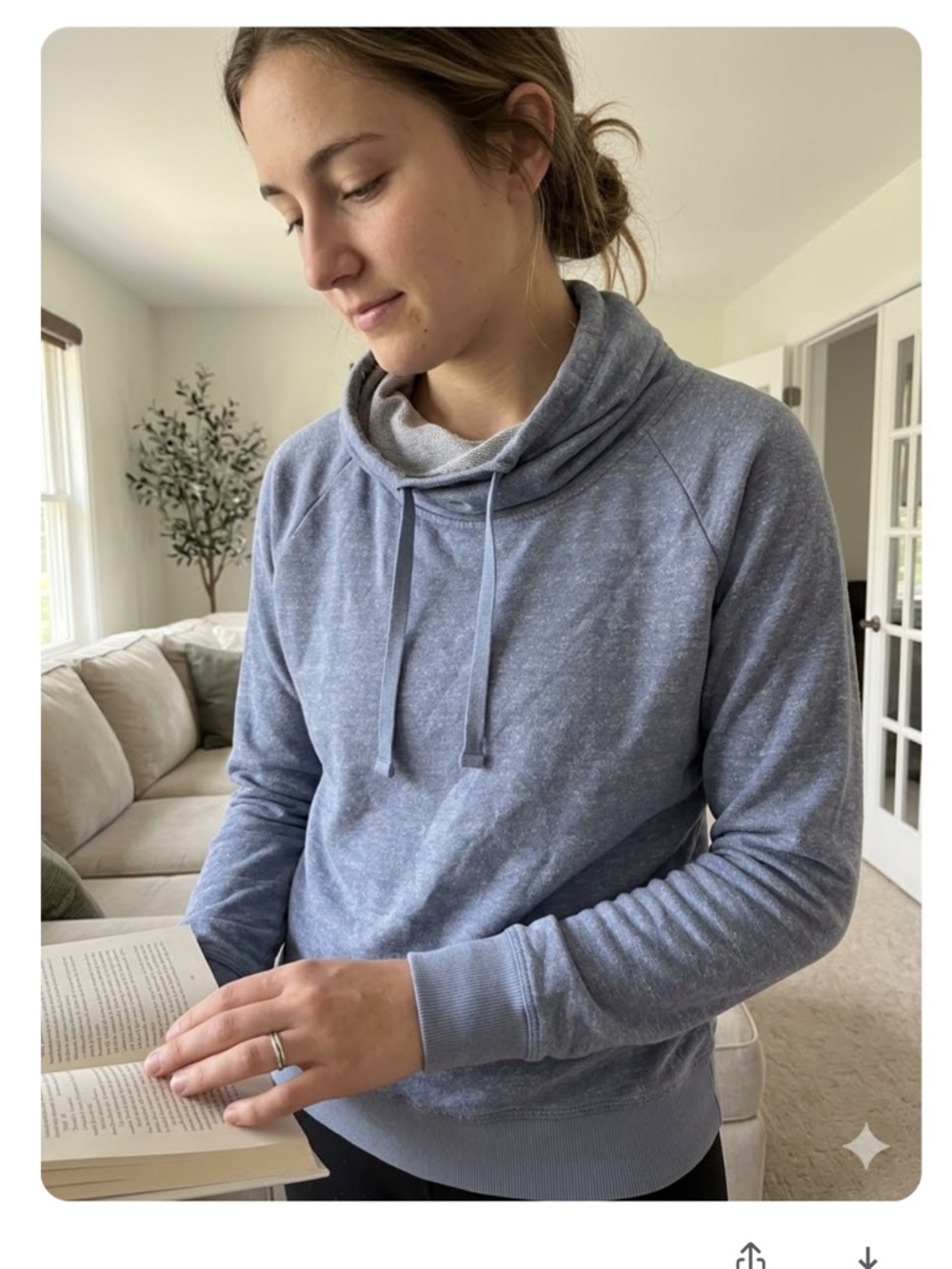 ALO Yoga Heather Blue Cowl Neck Pullover